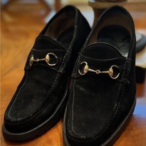 Gucci Black Suede Loafers with Silver Hardware